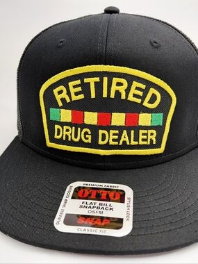 Retired Drug Dealer Flat Bill Snapback Baseball Cap Hat Black Embroidered